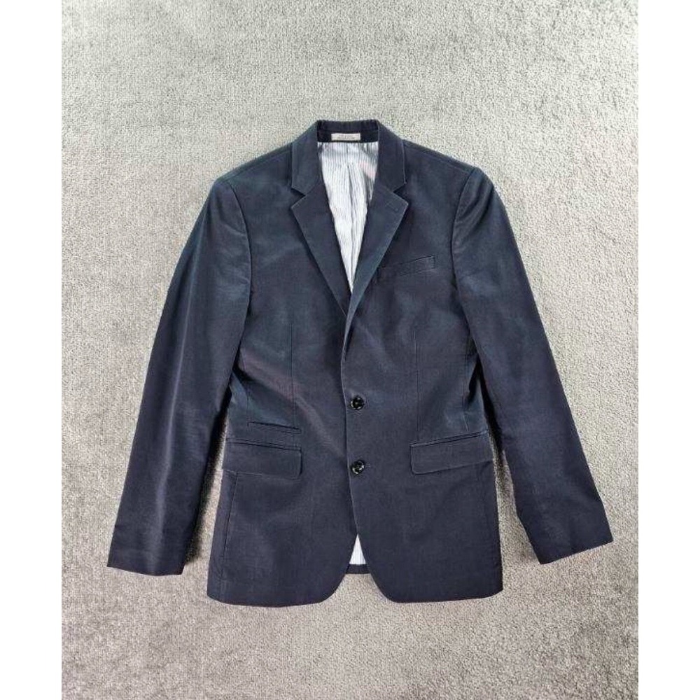 Express Suit Jacket 36 R Blue Cotton Fitted Photographer Shark Skin Sport Coat